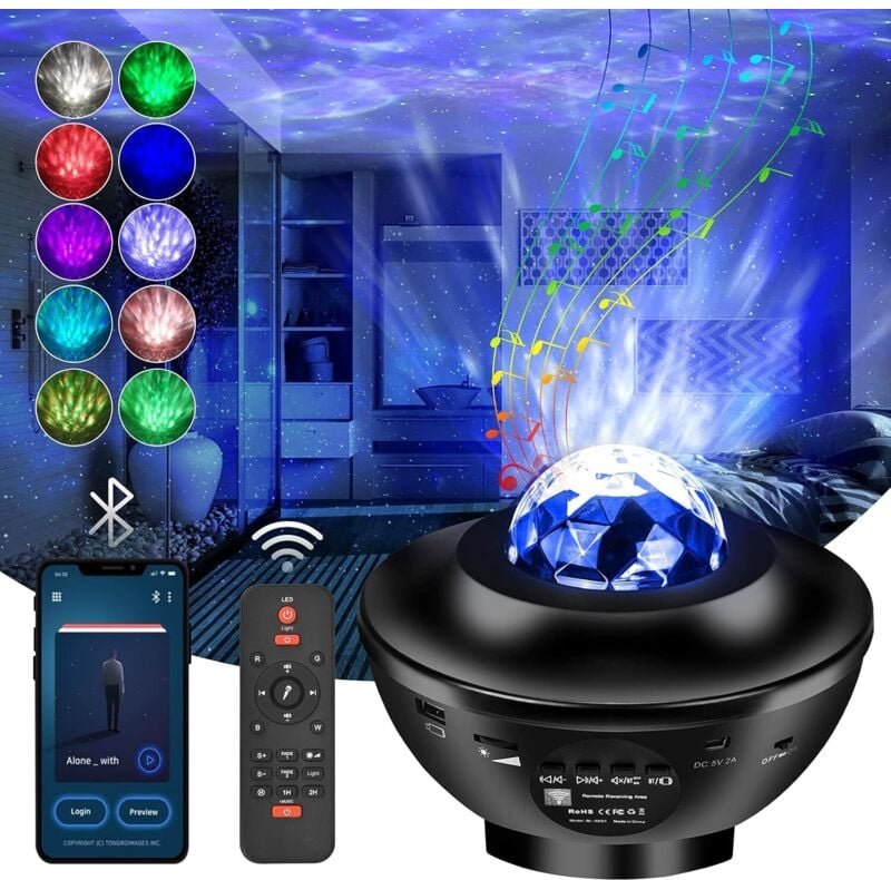 Sternenhimmel-Projektor, drehbares Nachtlicht mit 21 Modi, LED-Projektor mit Fernbedienung/Lautsprecher/Bluetooth-Verbin...