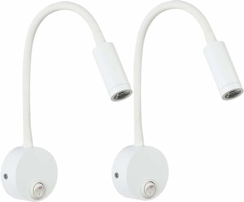 2-teilige weiße 3-W-Wandleselampe, flexible, verstellbare Wandleuchte aus Aluminium, Schreibtischlampe, Nachttischlampe ...