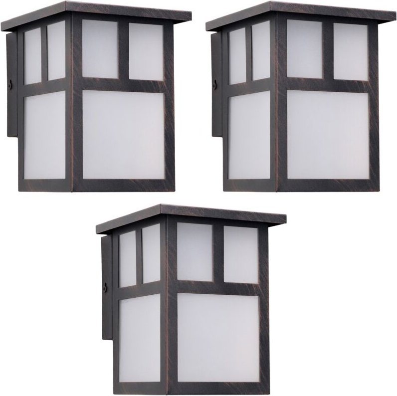 Osaka (3 unidades) Aplique de Pared Exterior Rústico de Estilo Japonés. Bombilla E27. Lámpara Jardín IP23 Marrón Óxido -...