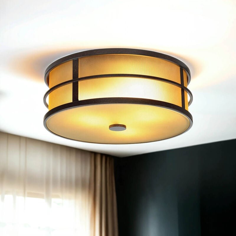 Licht-erlebnisse - Deckenlampe rund 34 cm Glas Stahl in Creme Wohnzimmer Küche