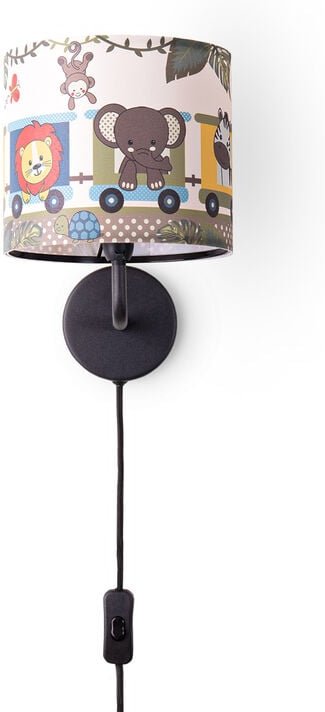 Paco Home - Tischlampe Kinderzimmer Nachtisch Lampe Stoffschirm Wandleuchte RundTiere Wandleuchte - Schwarz, Design 2 (Ø...