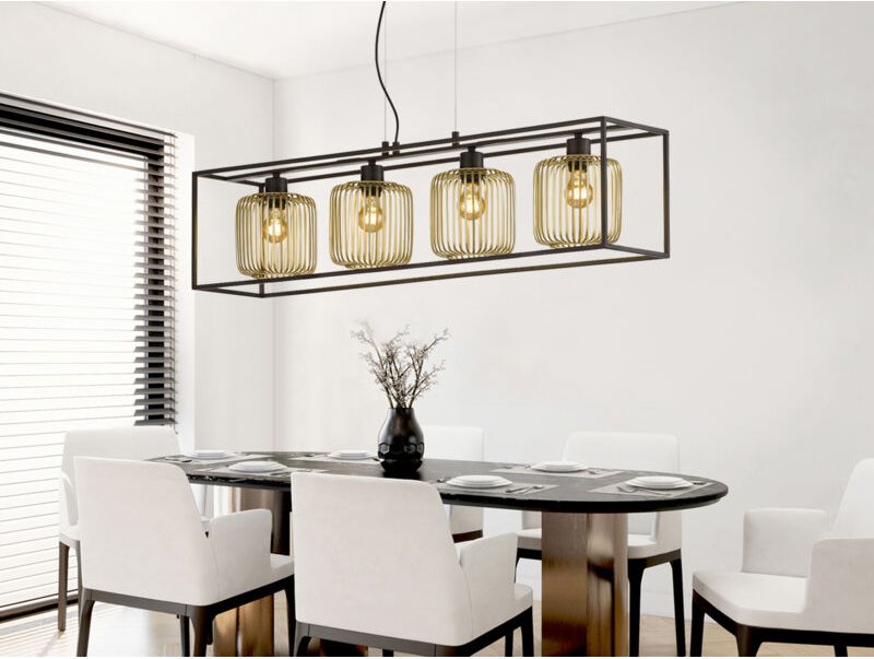 Hängelampe Pendellampe Esstischlampe schwarz gold 4 flammig Retro Käfig l 110 cm