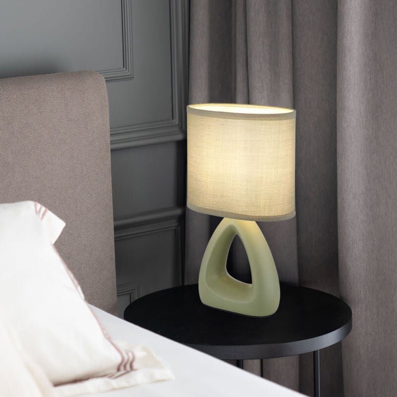 Globo Lighting - Tischleuchte Tischlampe Keramik Nachttischleuchte Textil grün Leselampe 1 flammig, 1x E14 Fassung, LxBx...