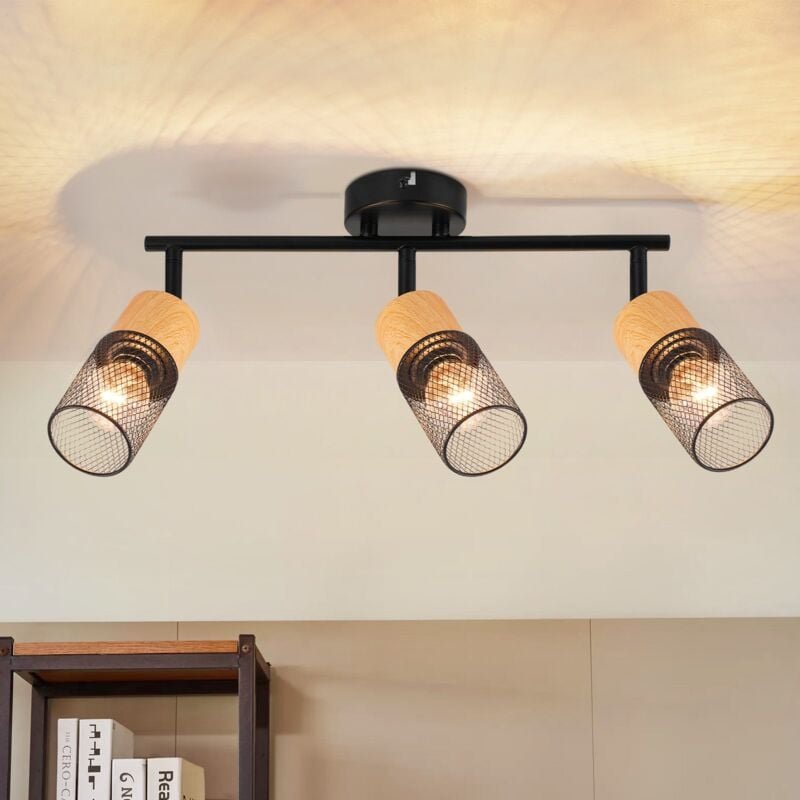 Deckenstrahler 3 Flammig Deckenleuchte: Vintage Deckenlampe Holz Spots 350°Schwenkbar E14 Deckenspots Küchenlampe Retro ...