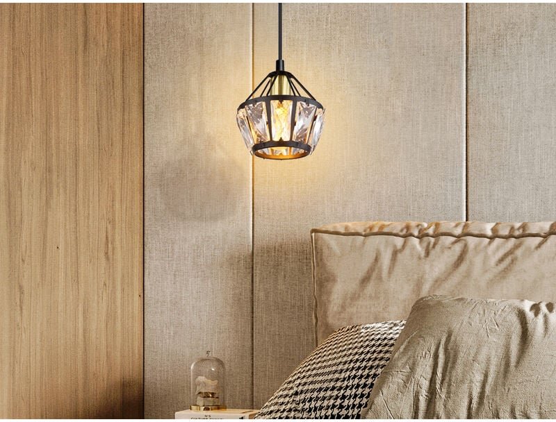 LED Pendelleuchte 1-flammig Metall Schwarz Gold mit Glaskristallen, Ø 12,5cm