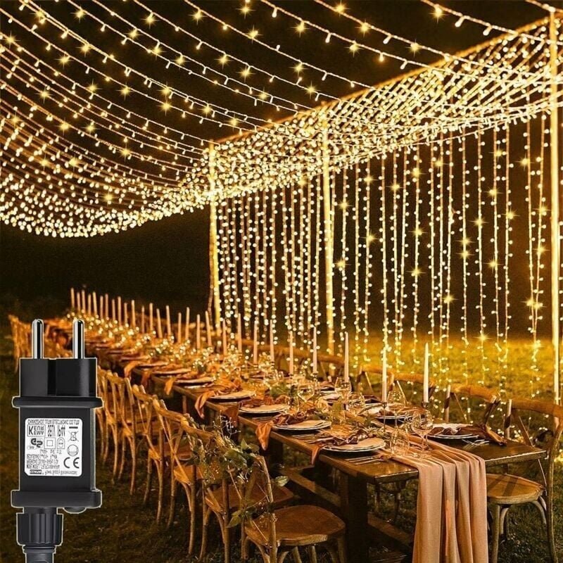 6 x 3 m Lichterketten, 600 warmweiße LEDs, 8 Modi, Weihnachtsbeleuchtung für Pergola, Garten, Außen- und Innendekoration