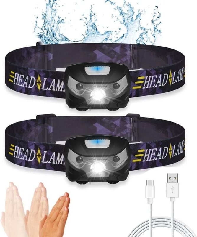 LED-Stirnlampe, wiederaufladbar per USB, 4 Beleuchtungsmodi, 1200 mAh, leistungsstarke Stirnlampe zum Radfahren, Camping...