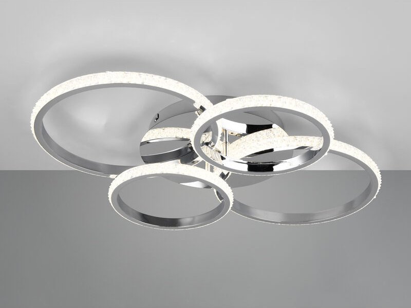 Reality Leuchten - led Deckenleuchte cires dimmbar, Kristall Ringe schwenkbar Chrom, Breite 65cm