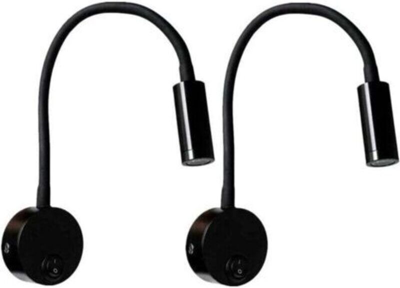2 Stück Schwarze Wandleselampe 3W, Flexibler, verstellbarer Hals Aluminium-Schreibtischlampe, Nachttischlampe mit LED-Pf...