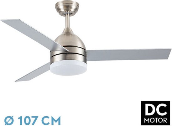 Fabrilamp - Ventilator dc legio 26w nickel 3aspas silber/haya 107d 2950lm 3000-4000-6000k remote+memory+timer