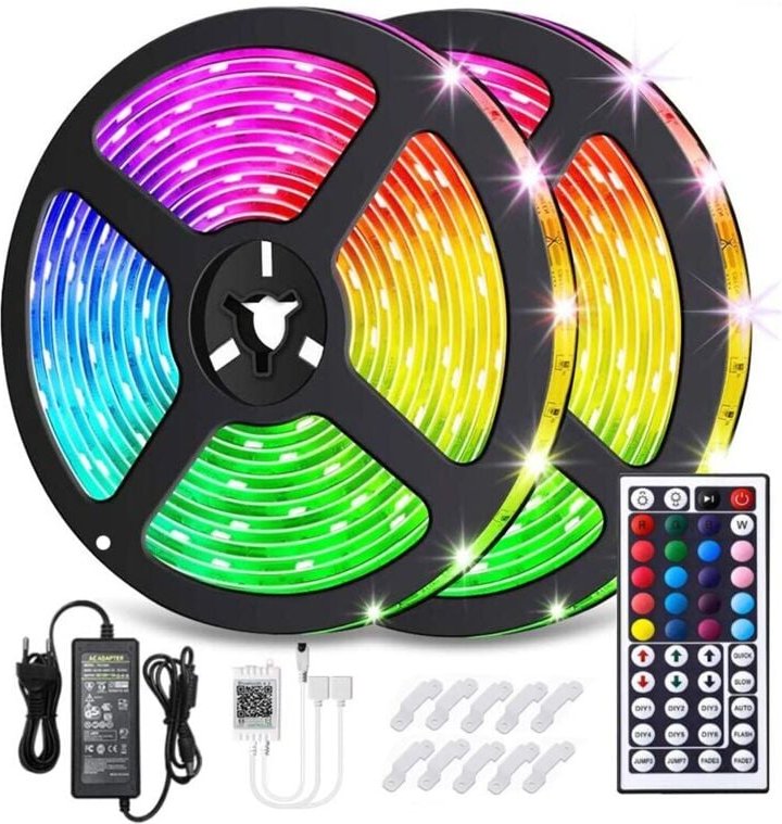 RGB-LED-Streifen-Kit, 10 m, Bluetooth-App-Steuerung, 16 Millionen Farben, 44 Tasten, IP65, SMD 5050, 12 V, mehrfarbig