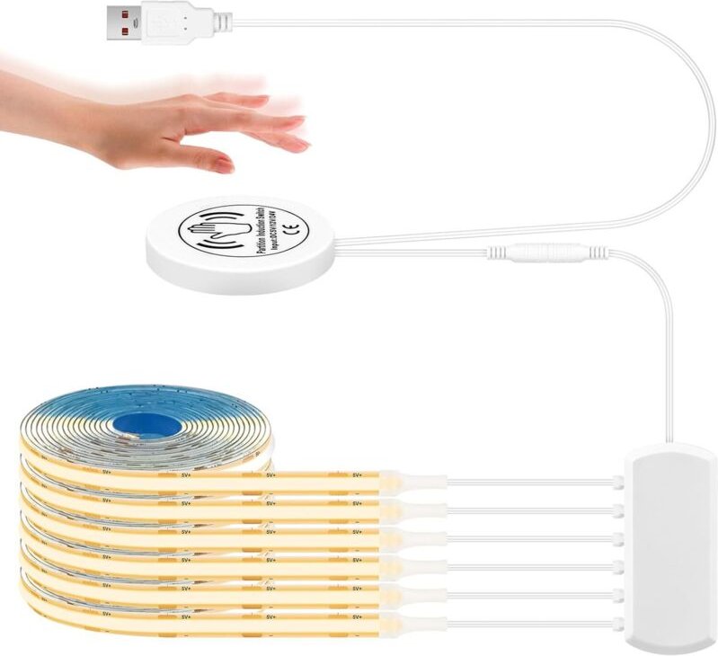 1 m COB-LED-Streifen, 6 Stück COB-LED-Streifen in Warmweiß parallel geschaltet, mit Touch- und manuellem Wischdimmer, zu...