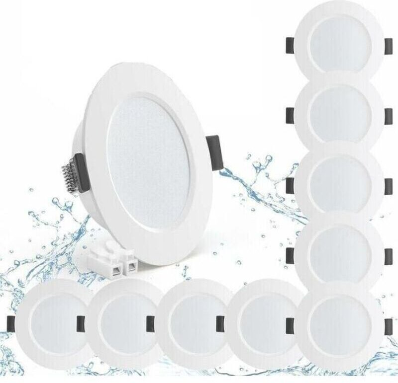 10er-Pack LED-Einbaustrahler, 5 W, IP44, 98 mm, Neutralweiß (4000 K), wasserdicht, 450 lm, extra flach (25 mm), 230 V, f...