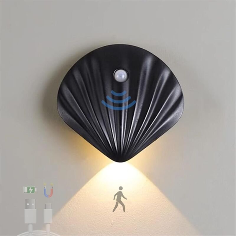 6000K Muschelförmige Induktions-Wandleuchte mit Bewegungssensor, 1200 mAh, wiederaufladbarer Körpersensor über usb, 3 Be...