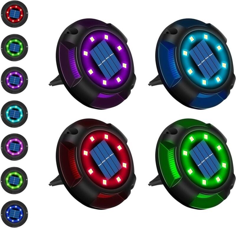 12 LED-Solarleuchten für den Außenbereich, 7 Farben, Solarpanel, IP65 wasserdicht, Bodenleuchten für Rasen und Garten, 4...