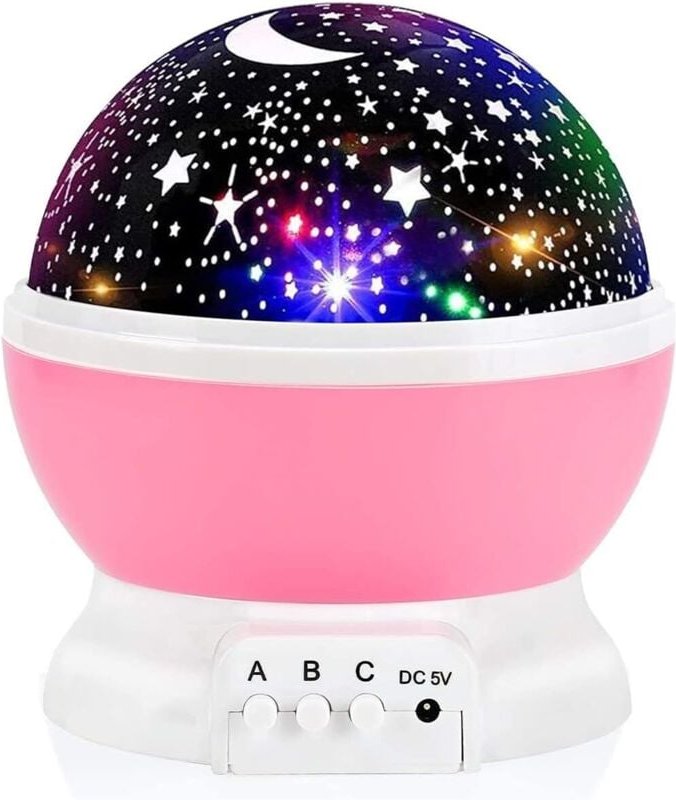 Sternenhimmel-Projektor für Babys, Mond- und Nebel-Nachtlicht, 360°-Drehung, 4 LEDs, 12 wechselnde Farben, USB-Kabel ink...