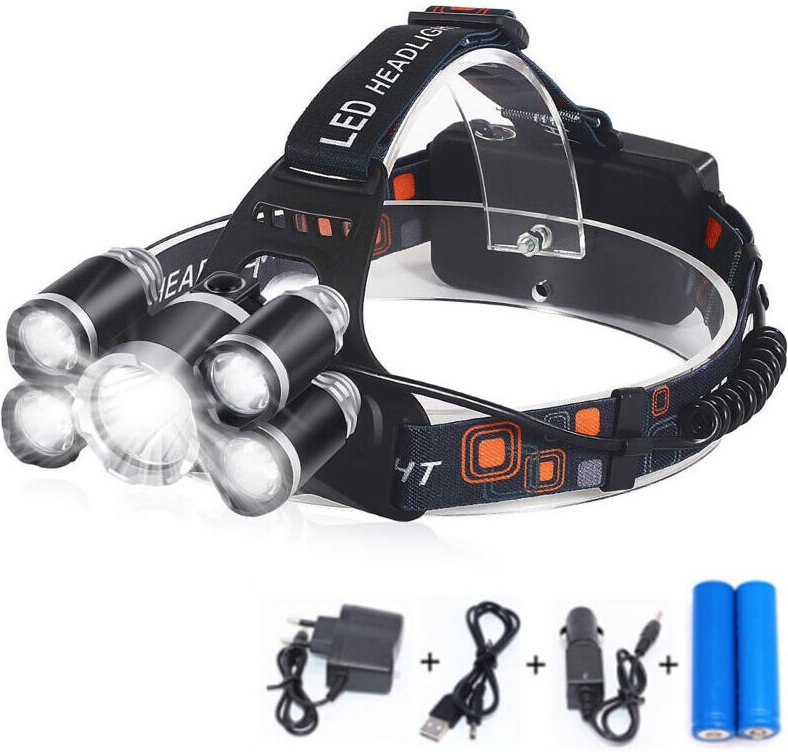 Wiederaufladbare Stirnlampe – 12.000 lm, leistungsstark und ultrahell, USB-aufladbar, 5 LEDs, 4 Leuchtmodi, Schutzart IP...