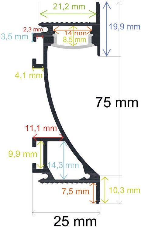 Profil Led Opal Wandsockel 75x25mm 2m 167060