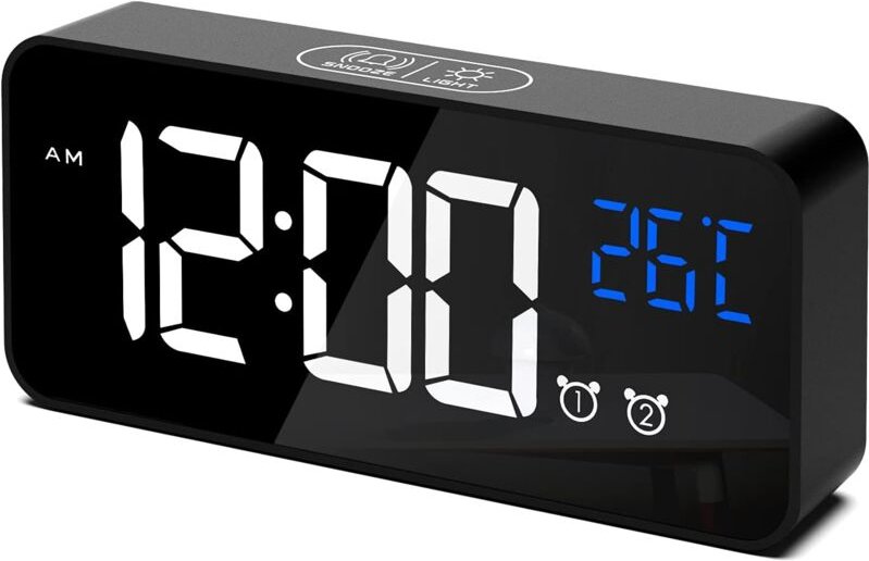 Memkey - Digitaler Wecker, LED-Digitaluhr, digitaler Wecker mit Temperatur/Schlummerfunktion/2 Alarme/12/24 Stunden/USB-...