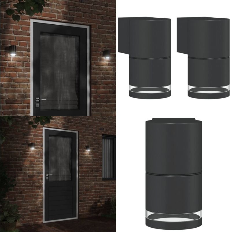 Thumbnail - Außenwandleuchten 2 Stk. Schwarz Aluminiumdruckguss - Außenleuchte - Wandleuchte - Gartenleuchte - LED-Leuchte - Edelsta...
