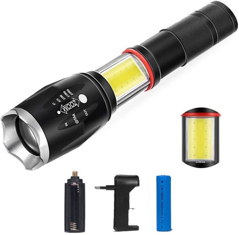 Trade Shop Traesio - Trade Shop - militärische taktische taschenlampe zoom cob wiederaufladbar hohe helligkeit T6 led TE...