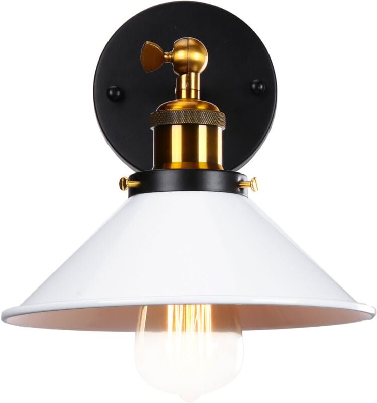 Industrielle Vintage Wandleuchte Edison-Stil Wandlampe Metall Deckenleuchte mit 180° Drehung Weiß Ø26cm