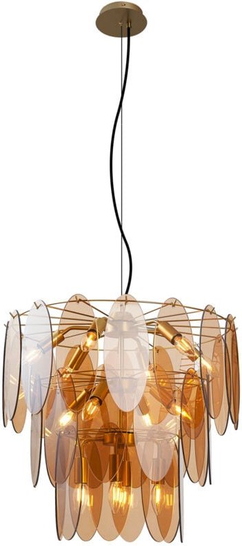 Art-Déco-Hängelampe Gold mit bernsteinfarbenem Glas Oval 14-Lichter - Mochan