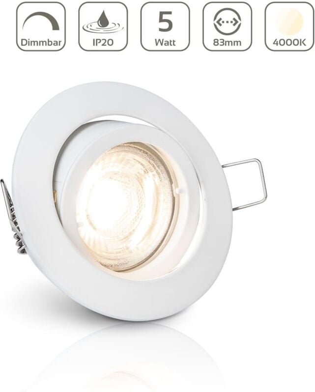 Einbauspot IP20 rund schwenkbar Bajonettverschluss - Farbe: Weiß - LED Leuchtmittel: GU10 5W neutralweiß dimmbar