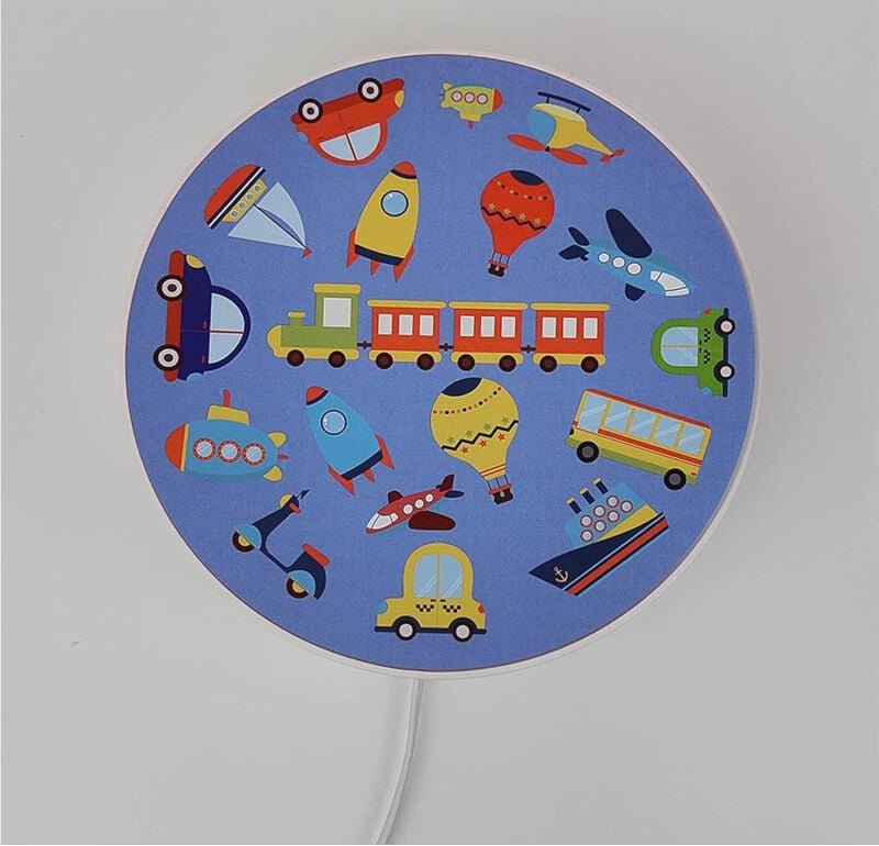 Kinderzimmer Wandlampe mit Fahrzeug Motiven, Schalter und Stecker, Ø 25cm