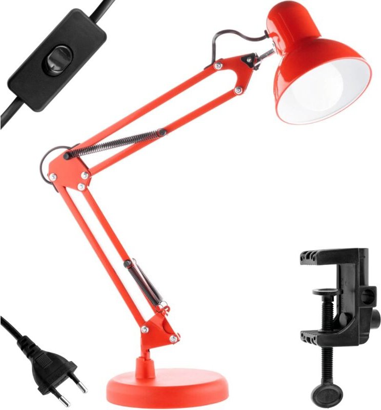 TOBI E27 Rote Zeichentischlampe mit Tischhalterung