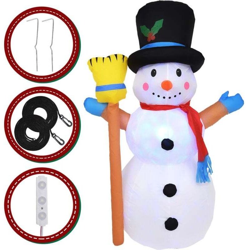 Aufblasbarer Weihnachtsschneemann, 120 cm, mit LED-Beleuchtung, inklusive Befestigungsseilen, ideal für drinnen und drau...