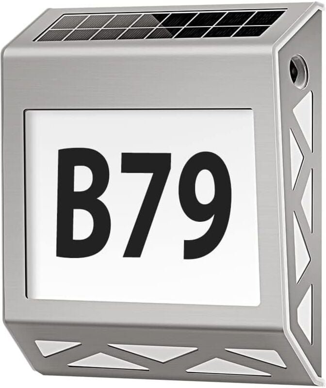 Gabrielle - Solarbetriebene Hausnummernleuchte mit 8 LEDs, mit Dämmerungsschalter, Edelstahl, 3 Beleuchtungsmodi, IPX4 w...