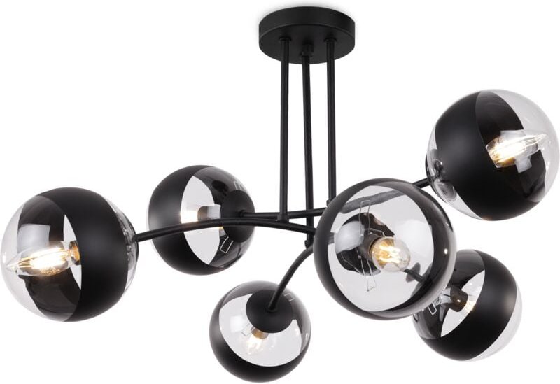 Toledo Schwarze Deckenleuchte 6 Flacher Schwarzer Lampenschirm E14