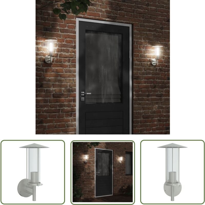 The Living Store - Außenwandleuchte Silbern Edelstahl - Outdoor-Beleuchtung - Wandleuchte - Edelstahl - Gartenleuchte - ...