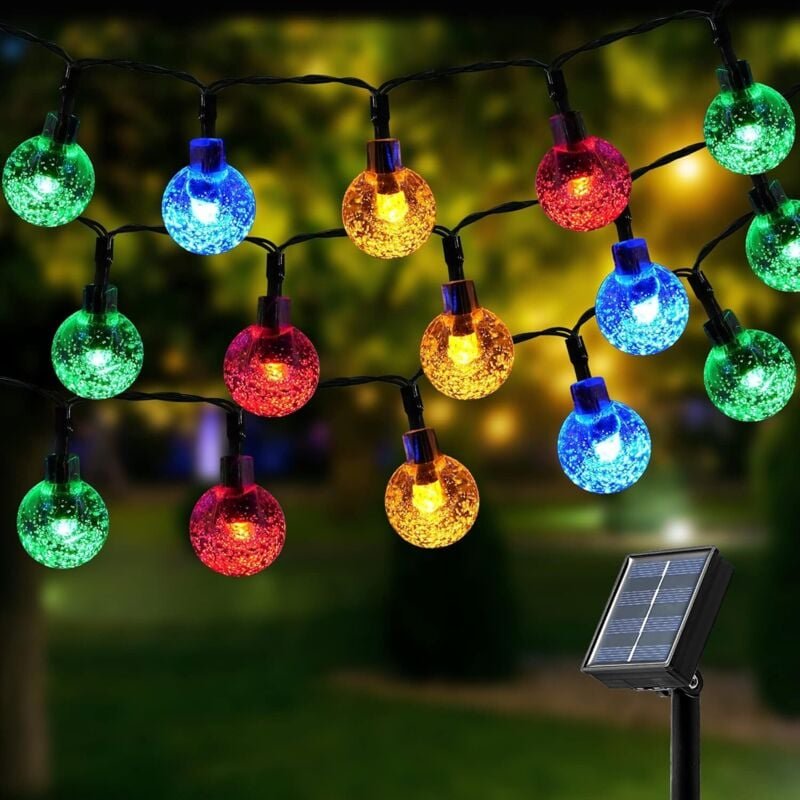 Thumbnail - Solar-Lichtgirlande, 100 LEDs, 12 m Kristallfarben-Kugellicht, 8 Modi, wasserdichte Solarleuchten, für Außendekoration, ...