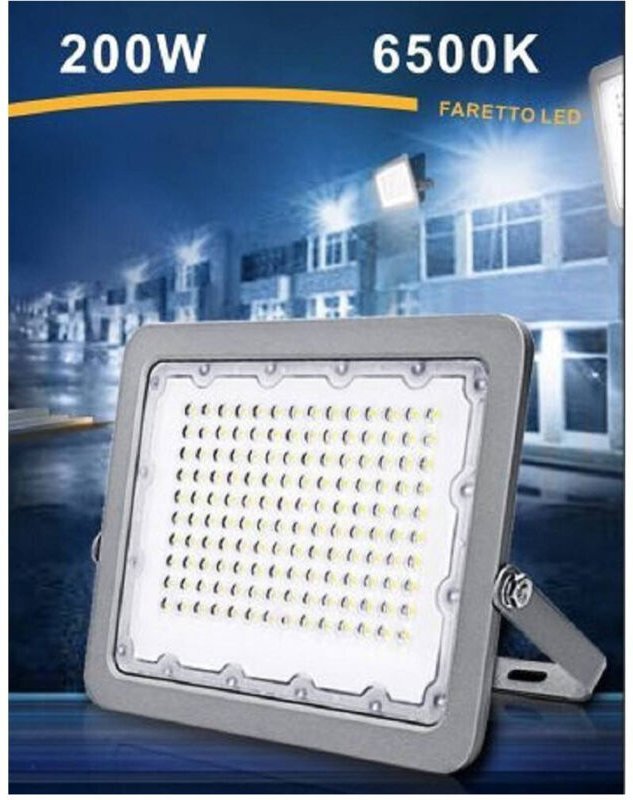 Trade Shop Traesio - Trade Shop - LED-Strahler 200W Ultra Slim Outdoor Grau IP65 Licht 6500K 4000K 3000K FS200W-G5 -