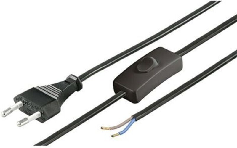Schwarzes Netzkabel, 1,5 m, 0,75 mm², 2-polig mit Schalter