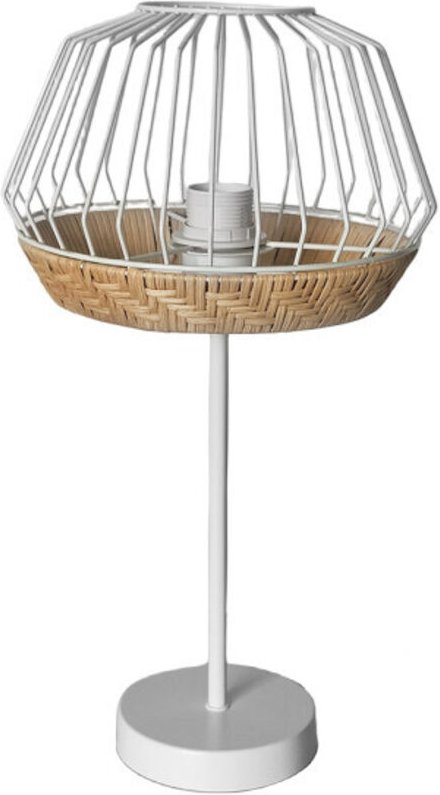 Tischleuchte Hugo 1xe27 weiß/natur 46x25x25cm m/Metall & Rattan