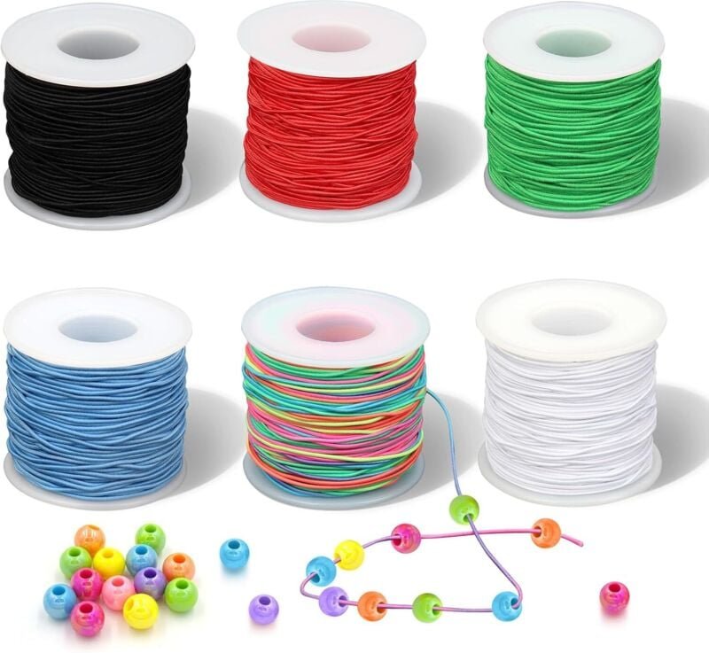 Gummiband für Armbänder, 6 Rollen Elastische Faden Perlenschnur, Gummiband Schmuckherstellung 1mm x 50 m, Gummischnur, E...