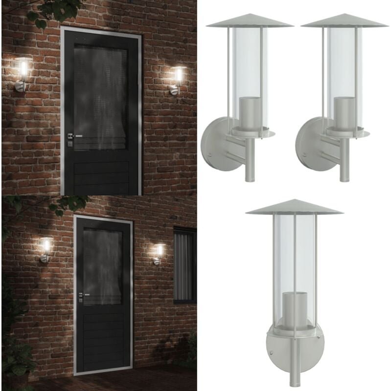 Thumbnail - Außenwandleuchten 2 Stk. Silbern Edelstahl - Außenleuchten - Wandleuchten - Gartenbeleuchtung - LED-Leuchte - Edelstahl ...