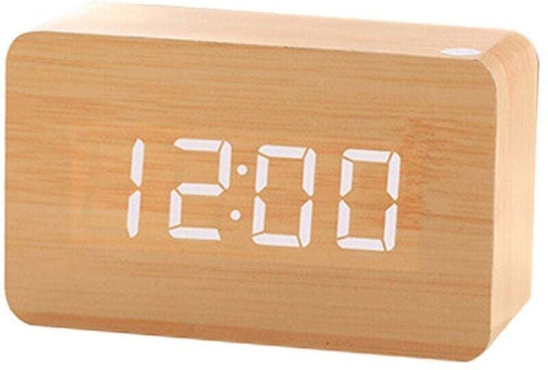 Aiperq - Moderner Wecker aus Holz – Wecker mit LED-Licht, digitaler Wecker aus Holz, Schreibtisch, Datum 12/24 Stunden –...