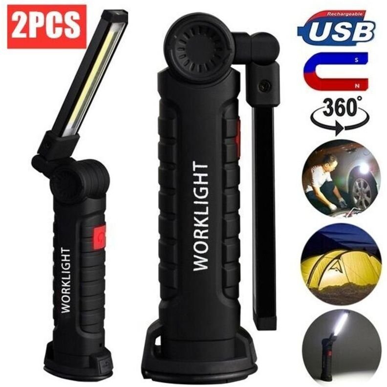 COB-Baustellenleuchte, wiederaufladbare Taschenlampe, flexible Inspektionsleuchte – 2er-Pack