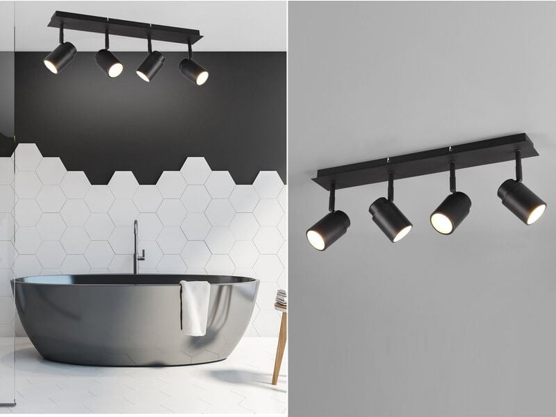 Led Deckenstrahler Badezimmerlampe Schwarz 4-flammig, Breite 52cm