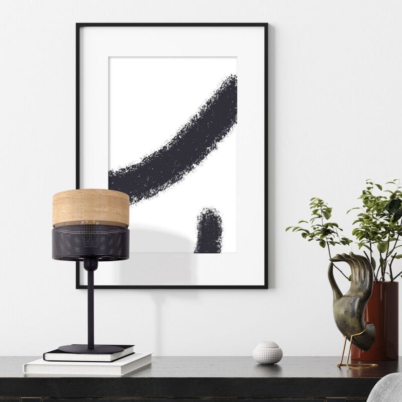 TK Nicol Tischlampe mit rundem Schirm Schwarz, Braun 1xE27