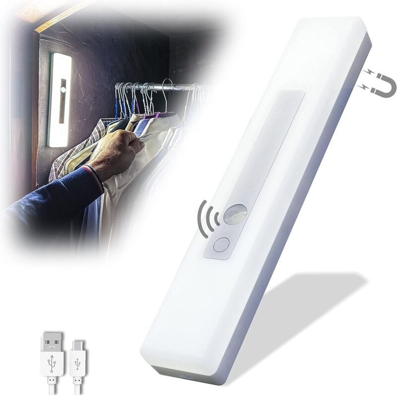 Wiederaufladbares LED-Nachtlicht mit Bewegungssensor – Leistungsstarker 1800-mAh-Akku, aufladbar per USB, magnetische od...