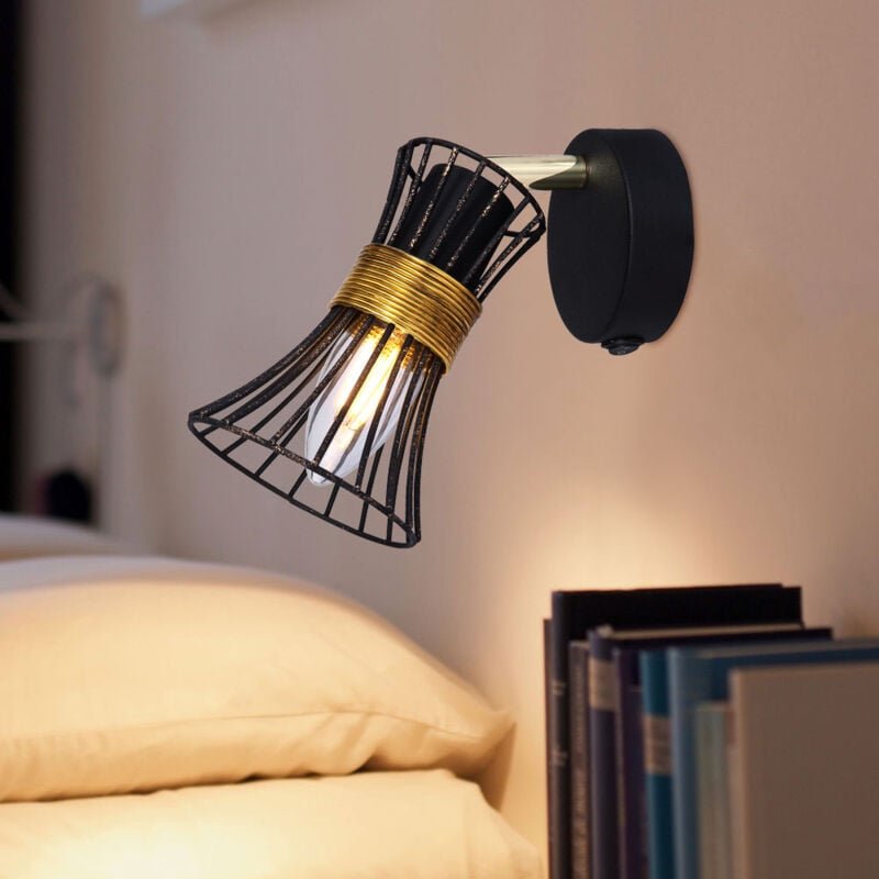 Wandlampe Wandleuchte Esszimmerlampe Spot verstellbar schwarz goldfarben, Metall, 1x E14 Fassung, BxH 9x15,5 cm