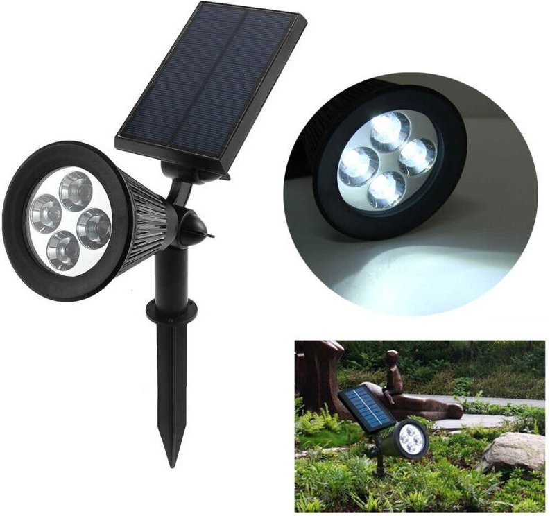 Trade Shop Traesio - Trade Shop - LED-Strahler Gartenleuchte 4 led Spike Solarenergie Panel Garten IP65 -