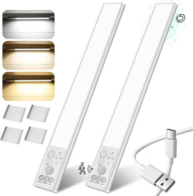 Schrankbeleuchtung Led Lampe mit Bewegungsmelder Unterbauleuchte Küche Beleuchtung Licht Lichtleiste Kabellos Leiste 2 S...