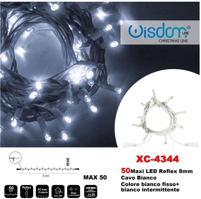 Thumbnail - Trade Shop Traesio - Trade Shop - catena luminosa 50 luci led white bianco lights + intermittent bianco XC-4344 -