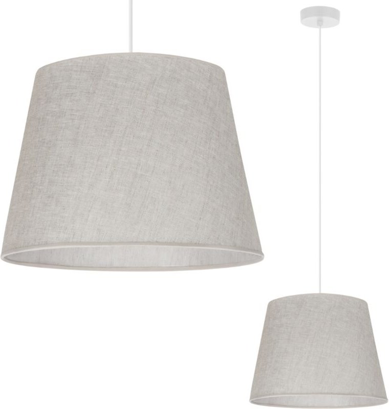 Hängelampe, Leinenkegel, weiß, 1 flacher, hellbeiger Lampenschirm, L01 38cm